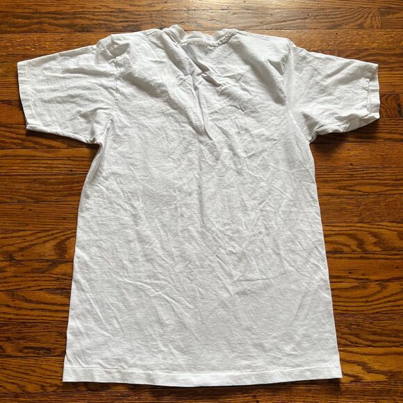 Vintage Hanes V-Neck Solid Blank White T-Shirt Men's Medium Minimal - Picture 6 of 6